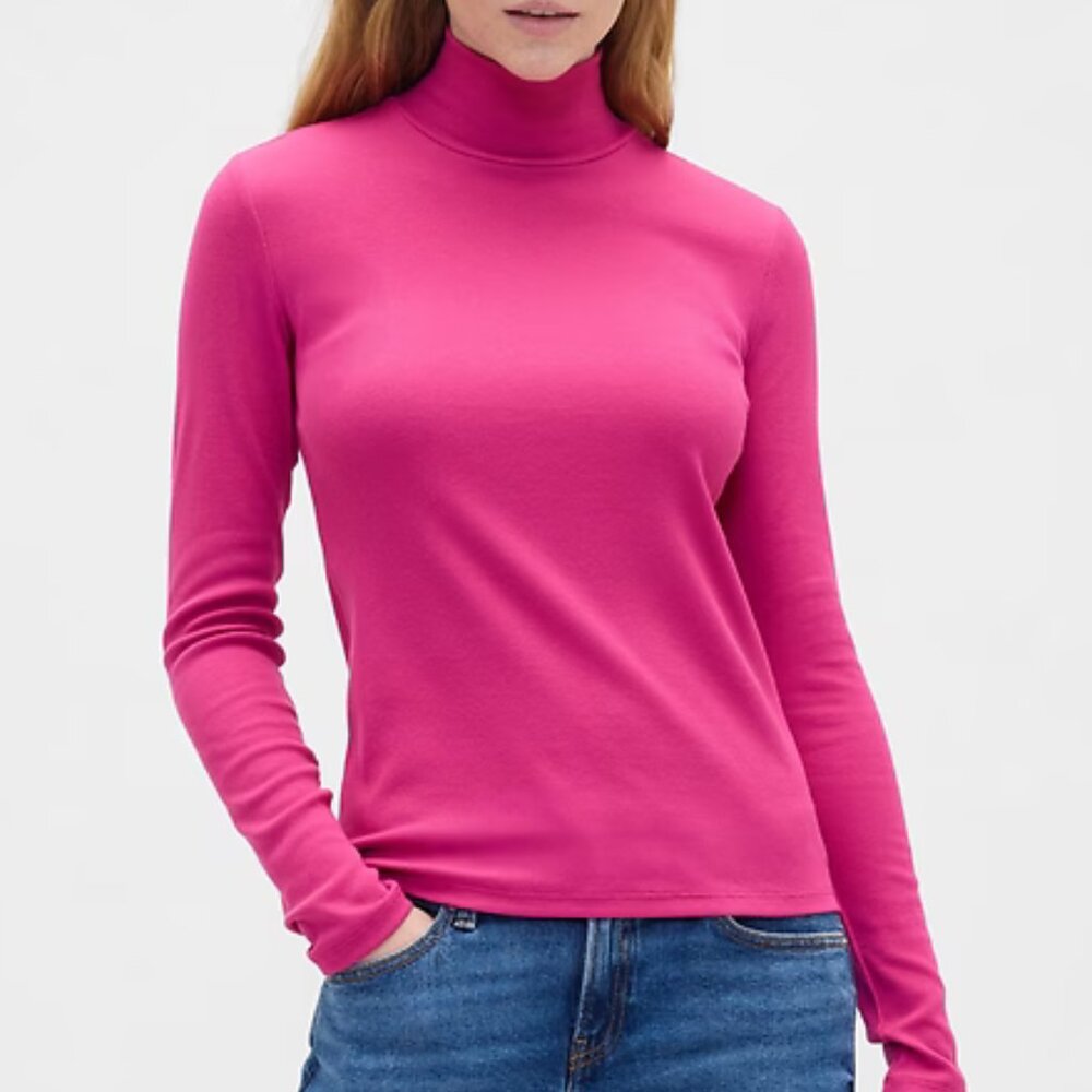 GAP Bright Fuchsia Pink Ribbed Turtleneck T-Shirt/NWT/M